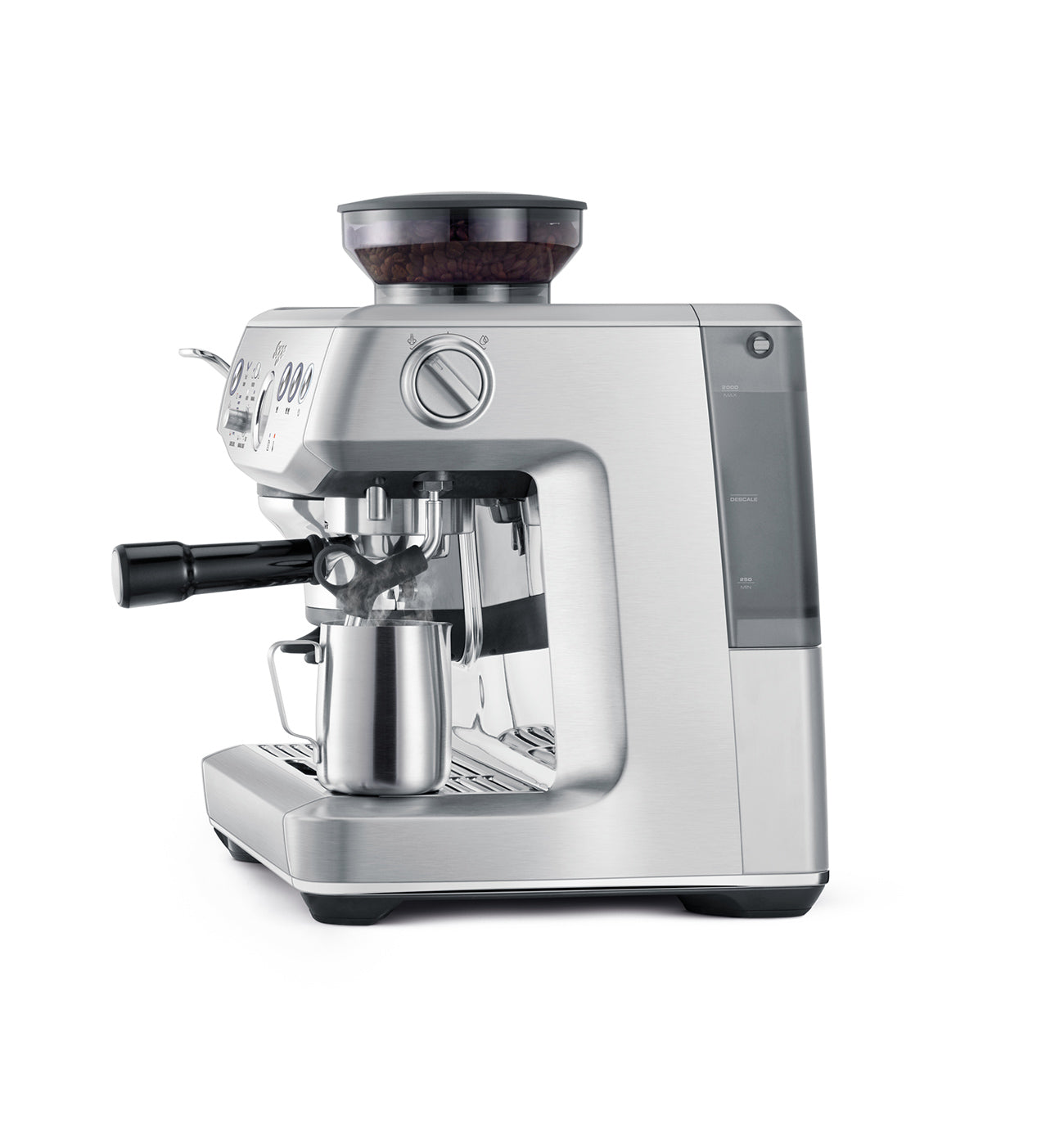 "54mm stainless steel portafilter with coffee"