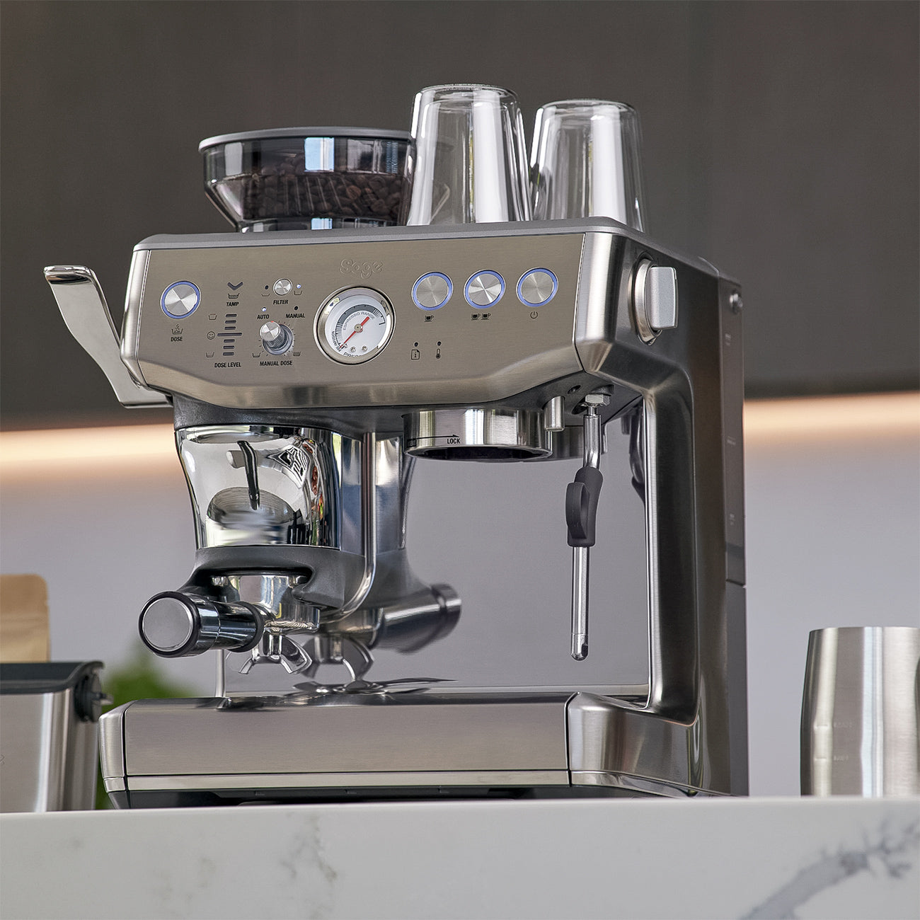"Barista Express machine in a stylish kitchen setting"