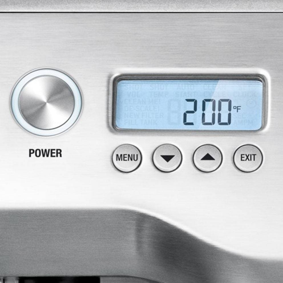 Sage Espresso Machine brewing espresso with LCD display in use