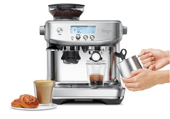 Top view of Sage Barista Pro with water tank and bean hopper.