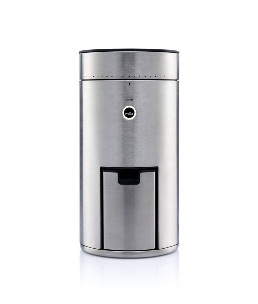 "Wilfa Uniform Coffee Grinder - Front View in Stainless Steel"