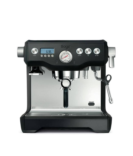 Front view of the Sage Dual Boiler Black Truffle Espresso Machine