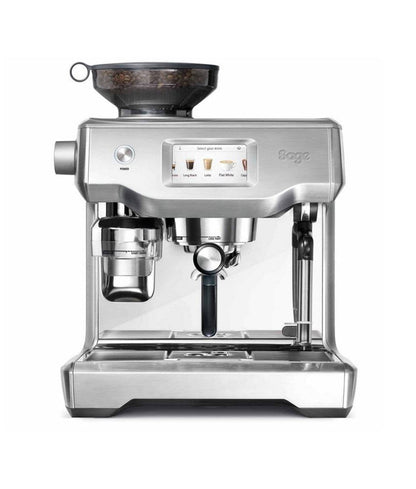 Front view of the Sage Oracle Touch Espresso Machine with touch screen controls.