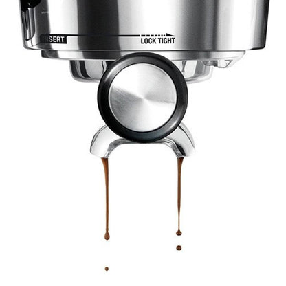 The integrated conical burr grinder with automatic grind, dose, and tamp.