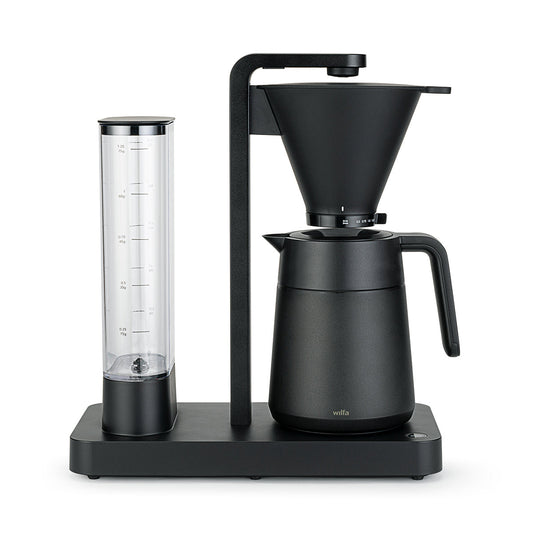 Wilfa Svart Performance Coffee Maker - High-performance coffee maker with stainless steel thermo jug on kitchen counter.